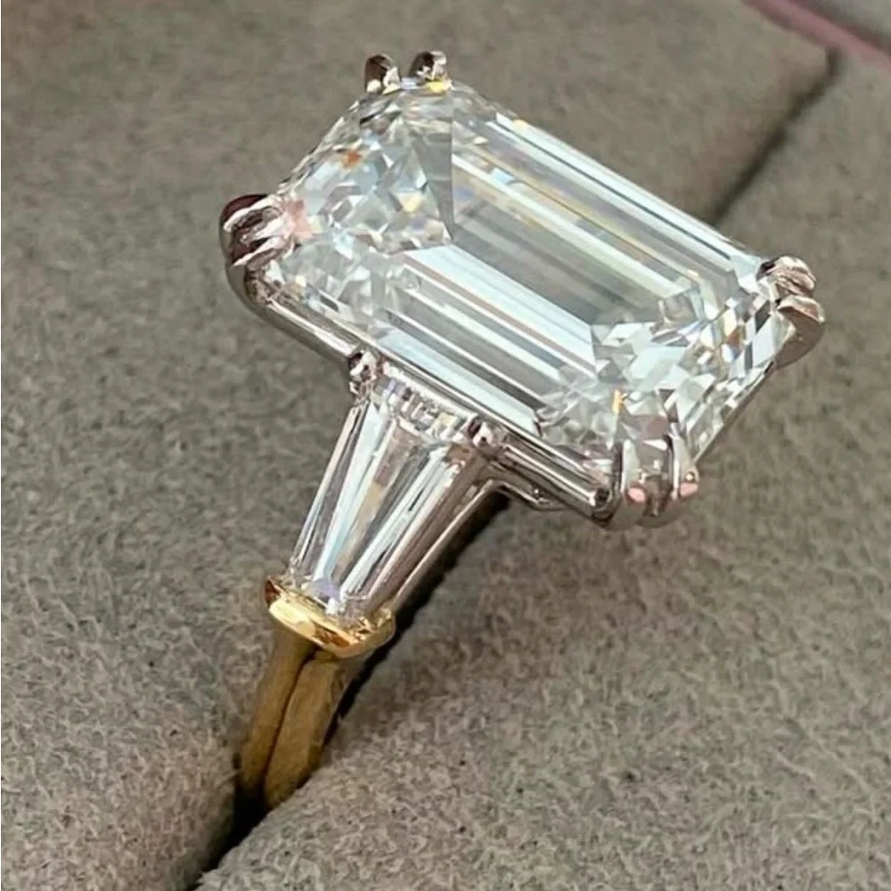 ✨3.19 carat Emerald cut Lab Diamond Ring✨ Two Toned 14k Women's Ring size 4.5 - Picture 14 of 16